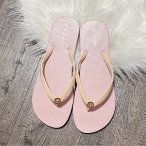 {Tory Burch} Peach Whip/ New Cream Solid Thin Flat Flip Flops